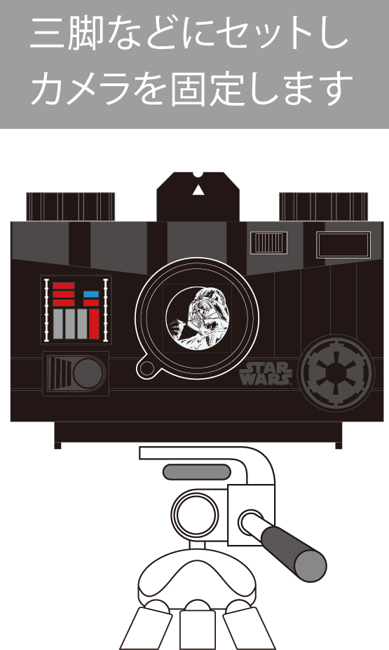 トイカメラ撮影方法 1.三脚などにセットしカメラを固定します