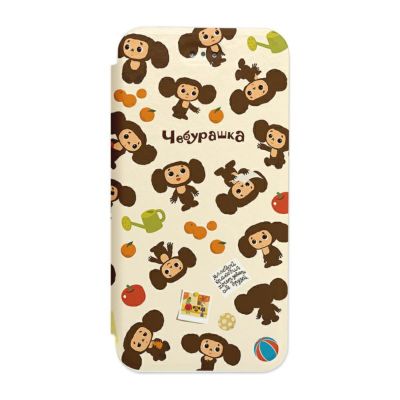 カスタムカバー iPhoneSE第2世代/8/7 フリップ　チェブラーシカ（総柄）【メール便可】【ご注文より15営業日前後にて発送】
